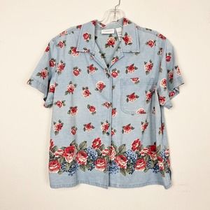 Liz Claiborne Denim Floral Button Shirt Large